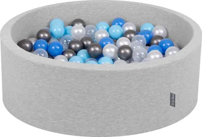 Produktbild von KiddyMoon Bällebad 90x30cm Hellgrau 300 Bälle ∅7cm Rund Bällepool Mit Bunten Bällen Für Babys Und Kinder