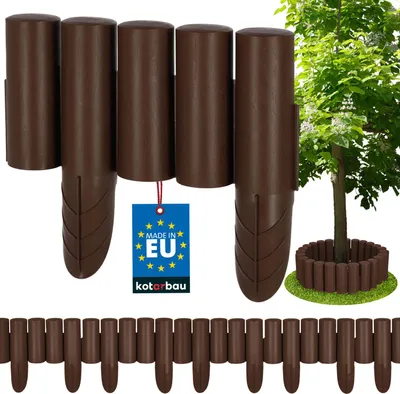 Produktbild von KOTARBAU® Rasenkante Gartendeko Gartenzaun 2,4 m Stabile & Flexible Beeteinfassung Palisadenzaun Kunststoffzaun Braun