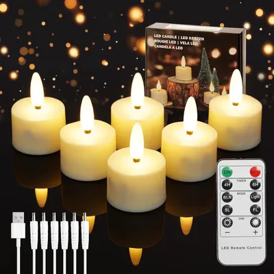 Immagine prodotto di Candele ricaricabili con telecomando, set di 6 candele a LED tremolanti, ideali per Halloween, Natale, matrimoni e decorazioni per la casa
