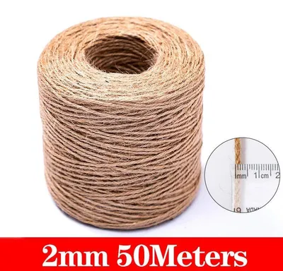Obrázek produktu pro Přirozená jutová šňůra – opletený konopný provázek, 2 mm x 50 m – pevný provázek pro tvoření a balení dárků – dekorace na svatbu a Vánoce – přírodní