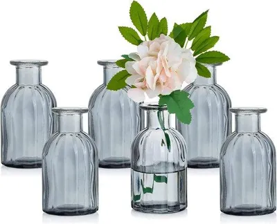 Produktbild von Famanu Vasen-Set 6 Mini Blumenvasen - Grau, Vintage, Rund