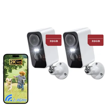 Image de caméra de surveillance extérieure carte mémoire 32GB wifi vision nocturne couleur avec PIR set de 2 caméras
