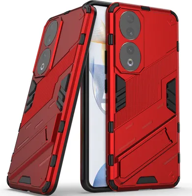 Produktbild von Armor Hülle für Honor 90, Hybrid PC TPU Bumper Stoßfestes Schutzhülle mit Standfunktion Rot