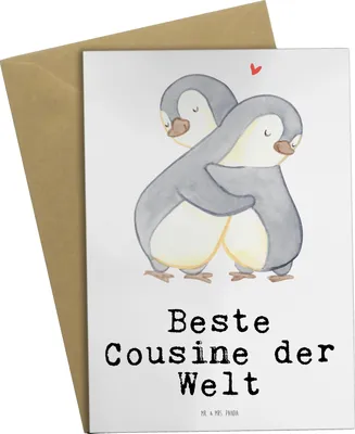 Produktbild von Mr. & Mrs. Panda babykarte Pinguin Beste Cousine der Welt - Weiß - Geschenk, einladungskarten, weihnachtskarten, Cousin, hochzeitskarten, Verwandtschaft, Grußkarten