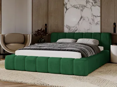 Obrázok produktu pre GRAINGOLD Čalúnená posteľ 160x200 cm Ibiza - Polyesterová tkanina, základ postele, lamelový rošt - Štýlová manželská posteľ - Zelená (Magic velvet 2225)