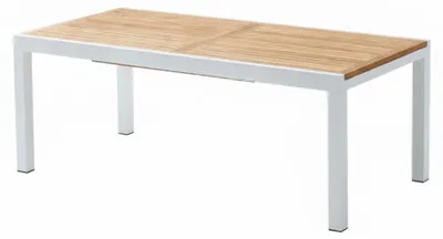 Image de Table BALIteck 8/12 personnes structure aluminium blanche, plateau en lame de Teck