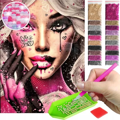 Produktbild von ARTULIO - Diamond Painting Set - Pop Art Frauenporträt - 40 x 30 cm - AB Steine, AB Diamant - Crystal Art, 5D Diamant Painting