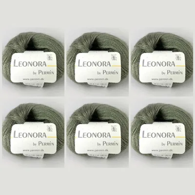 Image de 6x Leonora by Permin – Fil de luxe en soie, laine et kid mohair (03 vert poussiéreux)