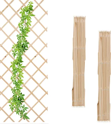 Produktbild von Relaxdays Rankgitter ausziehbar, 3er Set, 180x90 cm, Holz, Rankhilfe Kletterpflanzen, Holzgitter Wand, Spalier, natur