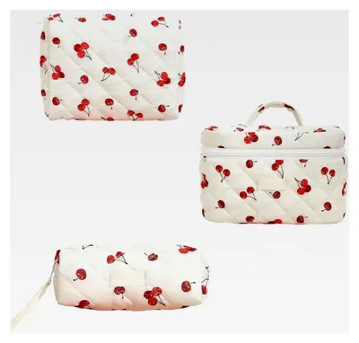 Produktbild von 3 Stück Make-up-Taschen (L+M+S) Kleine Kosmetiktaschen für Handtaschen, große Schminktasche für Damen, Reise-Kosmetiktasche für Geschäftsreisen, Urlaub und Outdoor-Aktivitäten, Kirschdesign