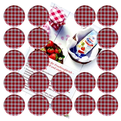 Produktbild von 20er Set Deckel To 66 rot kariert passend für 125ml Gläser incl. Diamant-Zucker Gelierzauber Rezeptheft