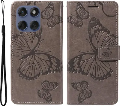 Produktbild von Motorola Edge 60 / 60 Fusion / 60 Pro Hülle - Coverup Schmetterlinge Klapphülle - Taupe Grau