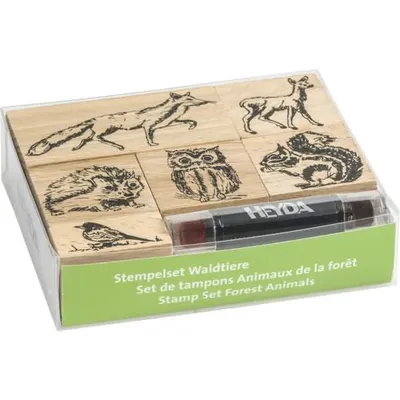 Produktbild von HEYDA Motivstempel Set "Waldtiere" aus Holz 6-teilig