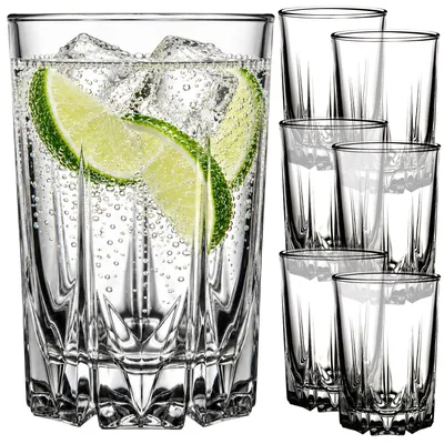 Produktbild von KADAX Trinkgläser aus hochwertigem Glas, 6er Set, Wassergläser, dickwandige Saftgläser, geriffelte Gläser für Wasser, Drink, Saft, Party, Cocktailgläser, Getränkegläser (hoch, 245ml)