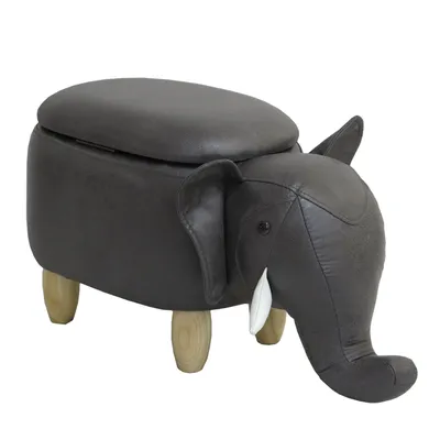 Produktbild von SVITA ANIMAL STORAGE Kinderhocker Tierhocker mit Stauraum gepolsterter Hocker mit Holzbeinen Grau Tier-Motiv Elefant