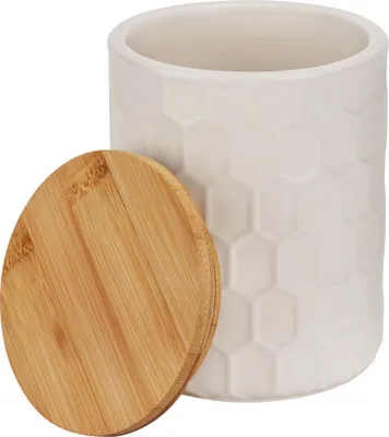 Image de WENKO Boîte de conservation 0,4 L Boîte à provisions couvercle bambou céramique Boîte blanche brun