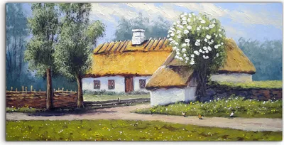 Produktbild von Coloray Acrylbild 140x70  Wandbild Acrylbilder Gemälde Landschaft Fluss Ukraine Dorf