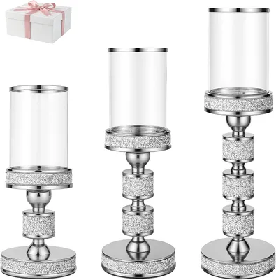 Productafbeelding van Kristallen kandelaar zilver - Windlicht buiten - Set van 3 - Decoratie