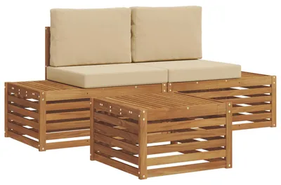 Produktbild von vidaXL Outdoor-Sofagarnitur mit Kissen Natur und Beige 59 x 59 x 37 cm