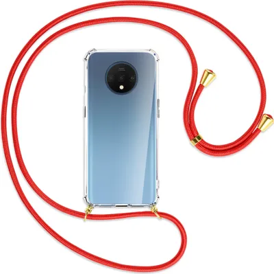 Produktbild von Handykette Backcover-Schutzhülle mit Band (Metall goldfarben) für OnePlus 7T - rot
