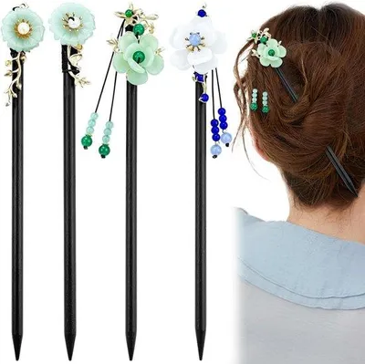Image de Barrettes en bois avec fleur et perle pour femmes