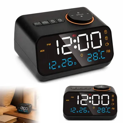 Produktbild von Digitaler Wecker LED mit FM Radio, Temperatur- und Luftfeuchtigkeitsanzeige, USB aufladbarer Radiowecker mit Kalender für Schlafzimmer und Nachttisch