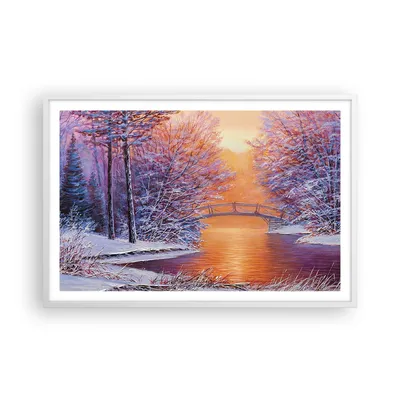 Produktbild von Gerahmtes Poster - Weißer Rahmen - Brücke Schnee Wald - 91,5x61 cm - Wand Bild - Wanddeko - Wandbilder - Kunstposter - Wandposter - Bilderrahmen - Bilder - Kunstdruck Wanddekoration - P2WAA91x61-4545