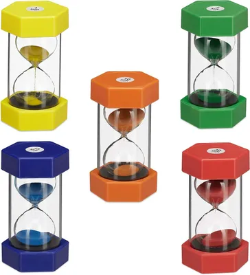 Image de Ensemble de sabliers XXL - 5 sabliers pour enfants - Pour apprendre à connaître le temps - De 1 à 30 minutes - Incassables - Différentes couleurs