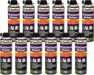 Produktbild von Isolbau 12 x 500 ml Dose PolyurethanSchaum Reiniger - Schaumreiniger für Polyurethan- Schaumpistolen, Pistolenreiniger, Reinigungsmittel, Entfetter