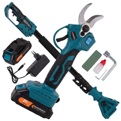 Productafbeelding van Accu snoeischaar met telescoopsteel 360° draaibaar – 21V borstelloze motor, snoeien tot 30 mm, 2 accu's 2000 mAh, LCD-display, steel ca. 205 cm, AI-gegenereerde afbeelding