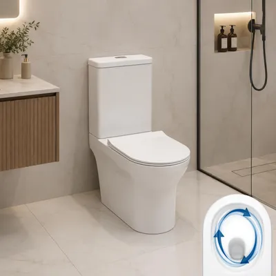Produktbild von AQUA for you | Stand-WC – Lavita Ecolet 3.0 - WC-Kombination - 66,5x35x83 cm - waagerechter Abgang - Weiß - mit Spülkasten, WC-Sitz, Softclose, Toilette