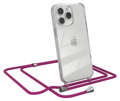 Produktbild von EAZY CASE Handykette kompatibel mit Apple iPhone 15 Pro Max, Handyhülle mit Umhängeband, Handykordel, Schutzhülle Clear, Band in Rosa