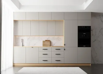 Produktbild von Küchenzeile – Küchenblock – Einbauküche – Komplettküche – Singleküche – Nexa  – K50-G360 – 360 cm – Beige Matt Ohne Arbeitsplatte & Elektrogeräte