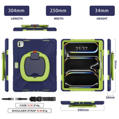 Produktbild von Für Apple iPad Pro 13 2024 360 Grad Hybrid Tasche Halterung und Schultergurt