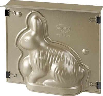 Produktbild von Dr. Oetker Hasenbackform Goldiges Ostern, hochwertige Hasenform, Osterbackform aus Stahlblech, Backform mit Antihaftbeschichtung, Form für die Osterfeier, handliche Motivbackform (Farbe: Gold)