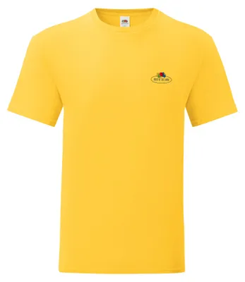 Produktbild von Fruit of the Loom Iconic 150 T-Shirt mit Vintage-Logo auf der Brust Farbe: sonnenblumengelb - Vintage-Logo klein Größe: M