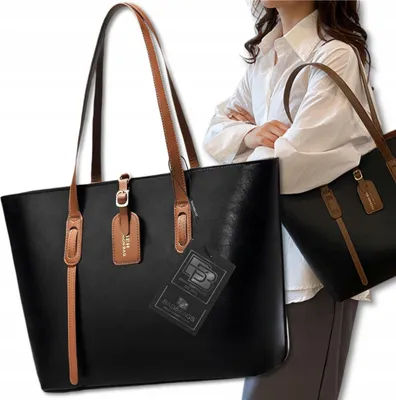 Produktbild von EDIBAZZAR | Schwarze Leder-Umhängetasche für Damen, A4-Shopper-Tasche, geräumiges
