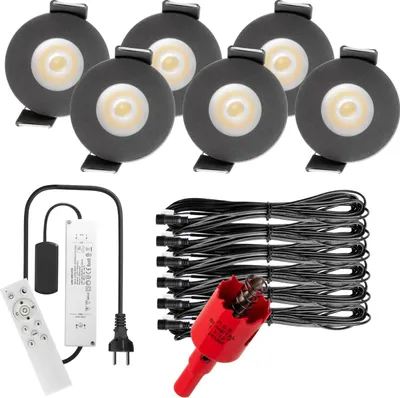 Produktbild von S-Polylight PREMIUM Mini LED- Einbauspots Kaltweiß 6.000K, Smart, Smarthome, App, Alexa, DIMMBAR, IP65, FUNK 3W LED Einbaustrahler Terrassenüberdachung, Terrassenbeleuchtung, Bad, Sauna, LED Spots mit Fernbedienung (ANTHRAZIT, 6x SMARTHOME LED-SET)