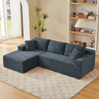 Produktbild von okwish Modulare Sektionssofa mit Rückenkissen und Nackenkissen, Dreisitzer Sitzgruppe, Wohnzimmersofa mit Chaise, rechte Recamiere, Dunkelgrau
