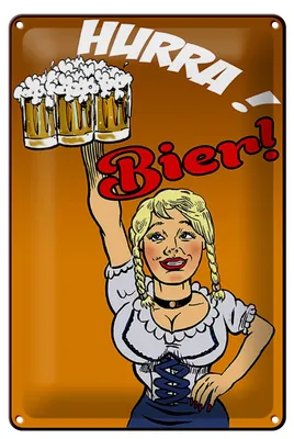 Produktbild von Blechschild Pinup 20x30cm Hurra Bier