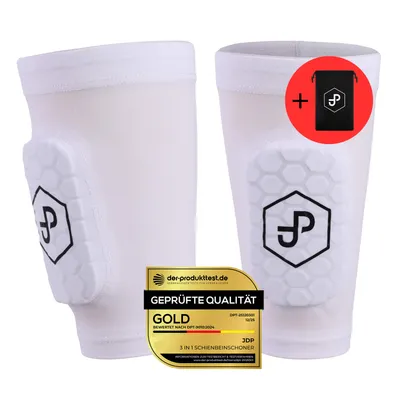 Produktbild von JDP Premium 3in1 Schienbeinschoner Fußball mit integriertem Schutzpad & Strumpf, Größe L, Weiß, Fußballschoner für Herren, Damen & Kinder