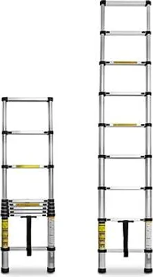Produktbild von Eaxus® Teleskopleiter 2,6m - DIN EN 131 Aluminium Mehrzweckleiter Ausziehbar mit 9 Stufen, Silber