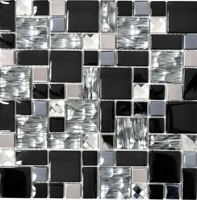 Produktbild von Mosani MOS88-03689, Mosaik, Glas, Metall, Schwarz, Drinnen, Rechteck, 300 mm