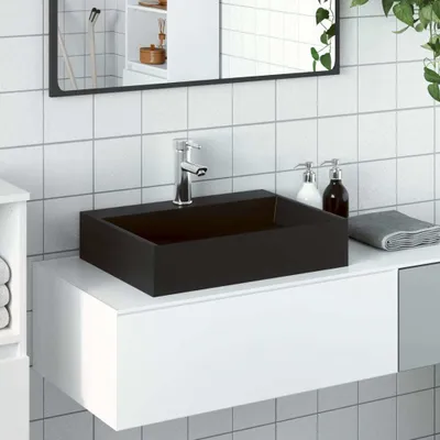 Obrázok produktu pre Dizajnové umývadlo 50x38x11 cm minerálne liate/mramorové liate matné čierne, umývadlo 2024 New