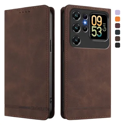 Obrázek produktu pro Pouzdro pro Oukitel C62 / C62 Pro, retroPolyuretankožené flip pouzdro s stojánkem a přihrádkami na karty Hnědý