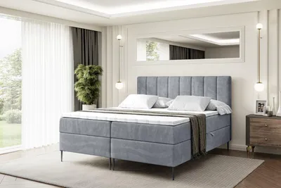 Produktbild von ALTDECOR  Boxspringbett mit Schwarz Füßen, Matratze und Lattenrost, Boxbett, Topper, Polsterbett mit Bettkasten, Bett mit Stauraum H3-Matratze, Doppelbett - OTTA-FC- 140x200 - Grau Samt