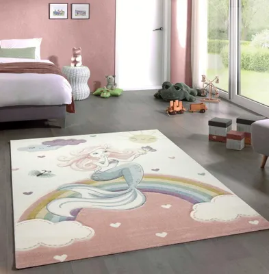 Zdjęcie produktu dla Dywanik dziecięcy mata do zabawy dywanik dziecięcy syrenka księżniczka pastelowy róż rozmiar - 200 x 290 cm