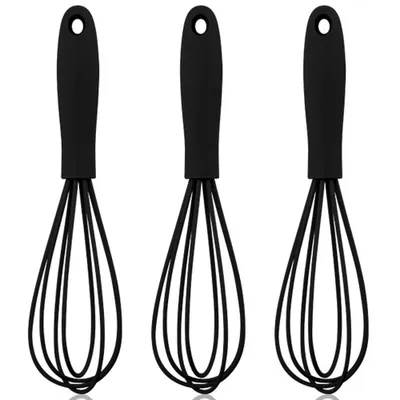 Produktbild von 3 Stück Schneebesen Silikon, Edelstahl Rührbesen Silikondrähte für Mischen, Schneebesen, Schlagen, Aufschäumen und Rühren,(black)