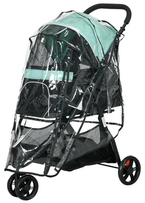 Produktbild von Zusammenklappbarer Hundekinderwagen mit Regenschutz | Farbe: Grün, Schwarz | Abmessungen: 51,5 x 80,5 x 100 cm