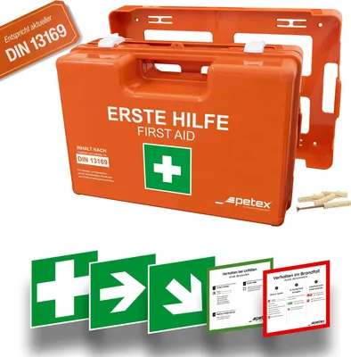 Produktbild von Betriebsverbandkasten, First-Aid, Erste-Hilfe,Profi, Inhalt DIN 13169, orange - PETEX